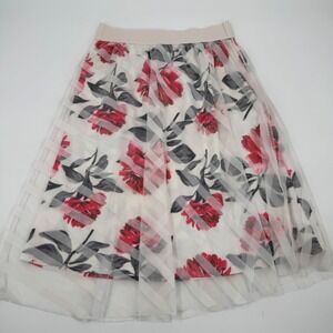Metrowear Floral Tulle Overlay Skirt Red Gray‎ White Women's Size Small